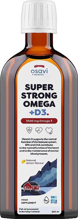 Харчова добавка "Омега 3 + D3", 3500 мг, зі смаком лимона - Osavi Super Strong Omega — фото N1