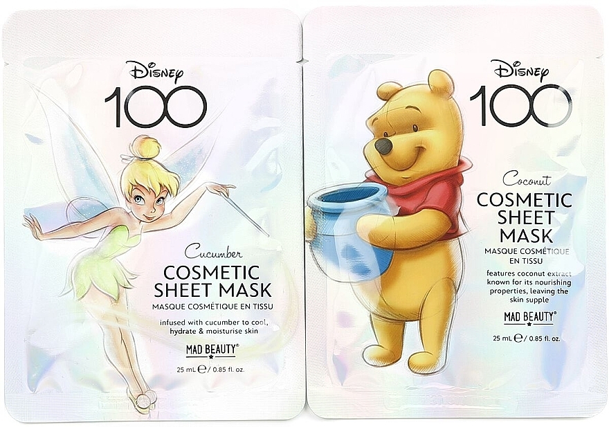 Набор масок для лица - Mad Beauty Disney 100 Face Mask Duo Tinkerbell & Winnie (f/masc/2x25ml) — фото N3