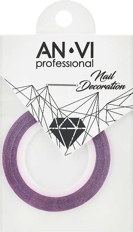 Голографическая полоска для ногтей, 1 мм, фиолетовая с блестками - AN-VI Professional — фото N1