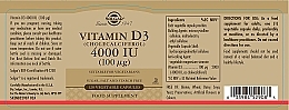 Добавка харчова "Вітамін D3", 100 мкг              - Solgar Vitamin D3 4000 IU — фото N3
