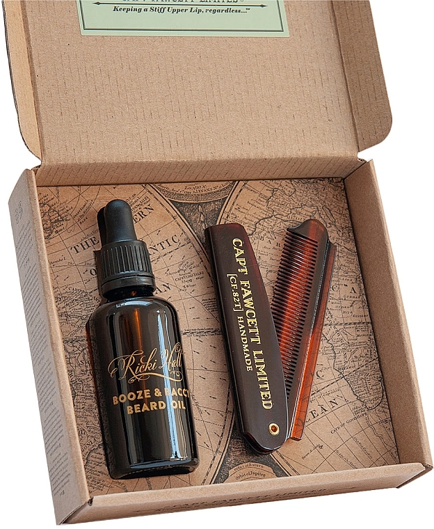 Набор - Captain Fawcett Ricki Hall's Booze & Baccy Gift Set (beard/oil/50ml + beard/comb/1pc) — фото N1