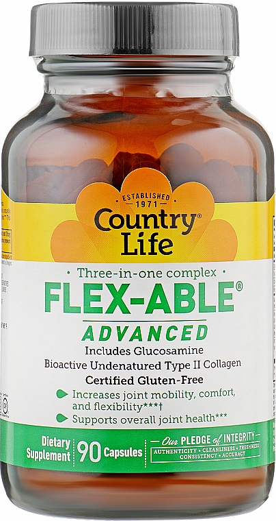 Харчова добавка для покращення рухливості, розслаблення й гнучкості суглобів - Country Life Flex-Able Advanced — фото N1