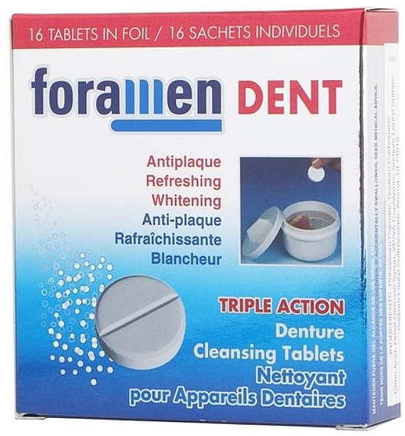 Таблетки для чищення зубних протезів - Foramen Dent Triple Action Denture Cleansing Tablets — фото N1