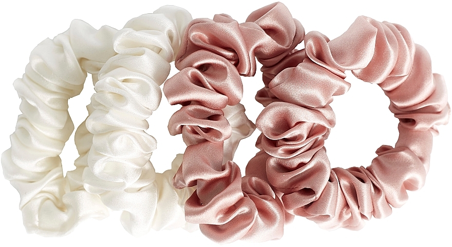 Набір резинок з натурального шовку, розмір S, біла + рожева - de Lure Scrunchie Set — фото N1