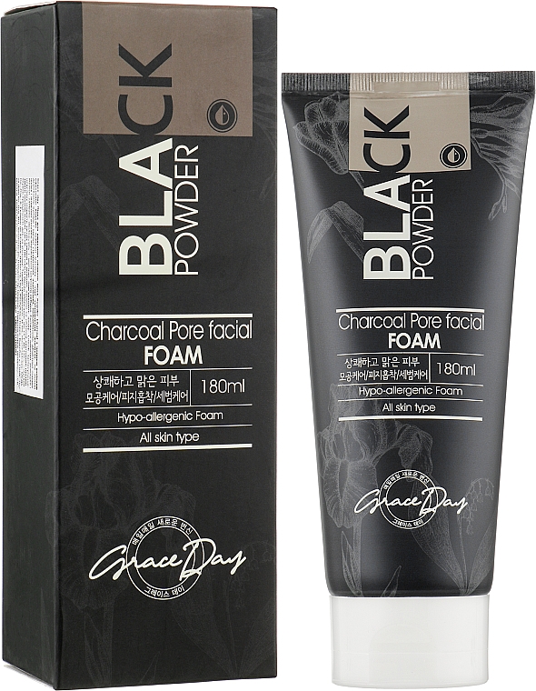 Пінка для вмивання обличчя з чорним вугіллям - Grace Day Black Powder Charcoal Pore Facial Foam — фото N2