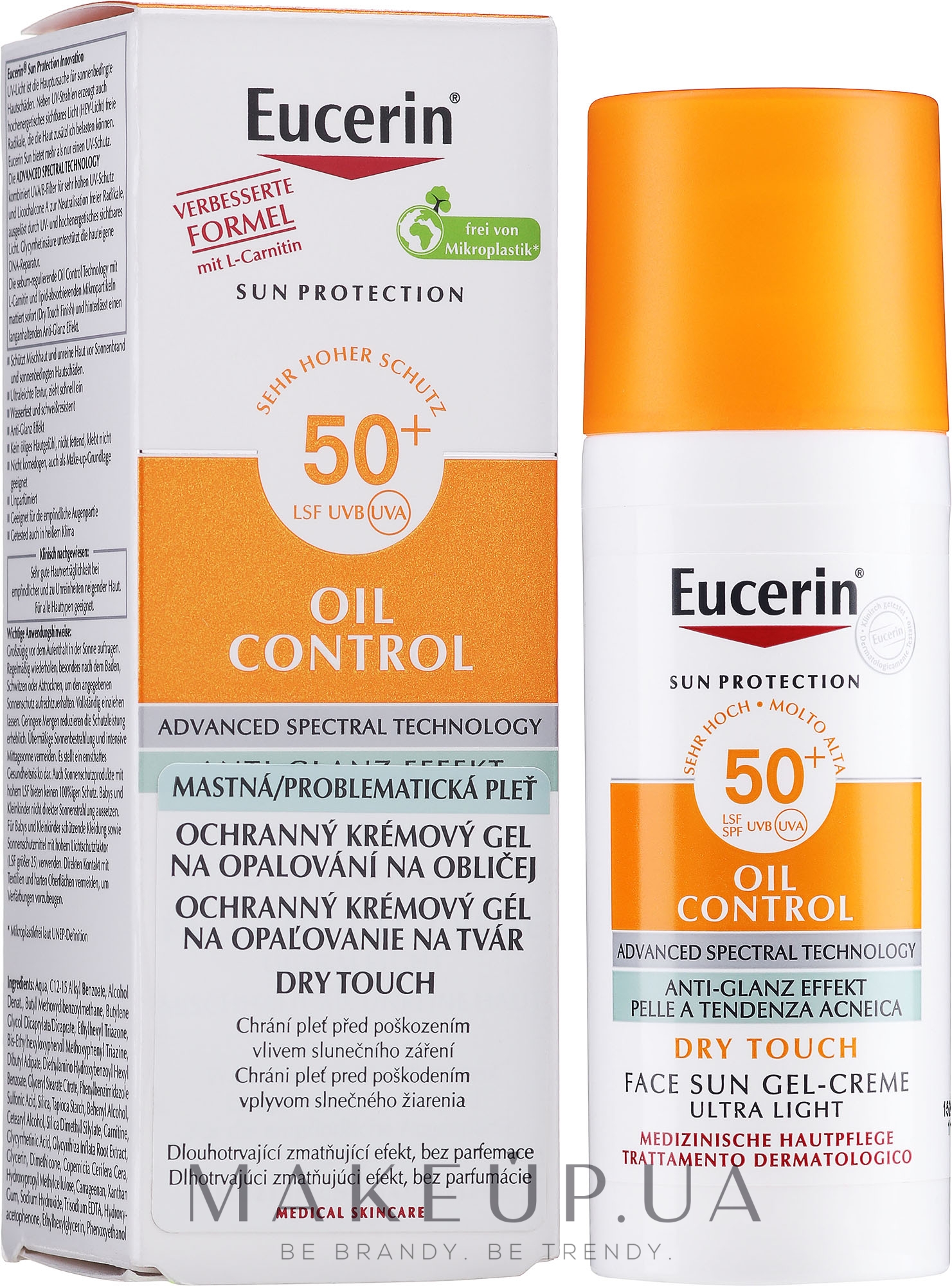 Солнцезащитный гель-крем для лица с матовым эффектом - Eucerin Dry Touch Face Sun -Creme SPF 50 — фото 50ml