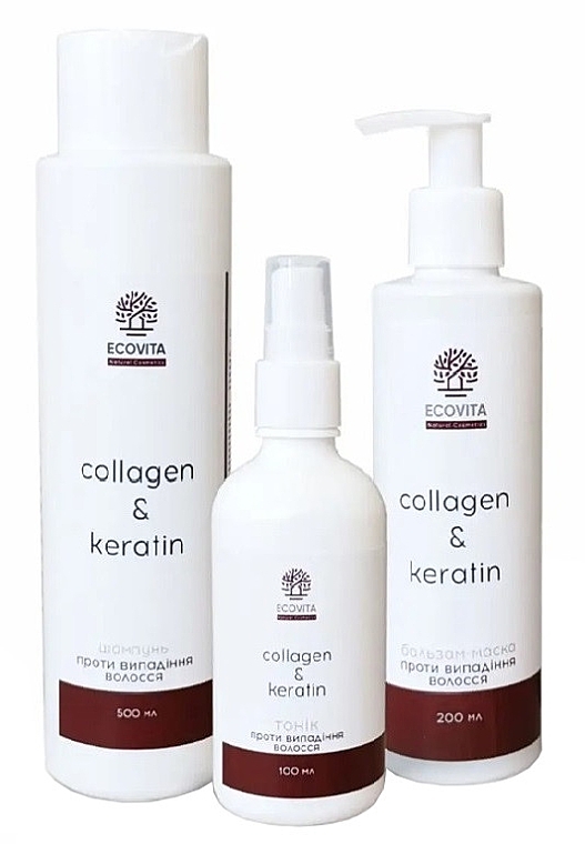 Набір проти випадіння волосся - Ecovita Natural Cosmetics Collagen & Keratin (shm/500ml + h/balm/200ml + h/tonic/100ml) — фото N1