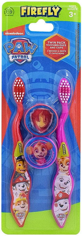 Набір дитячих зубних щіток з ковпачками, 2 шт. - Firefly Paw Patrol Twin Pack Toothbrush & Cap — фото N1
