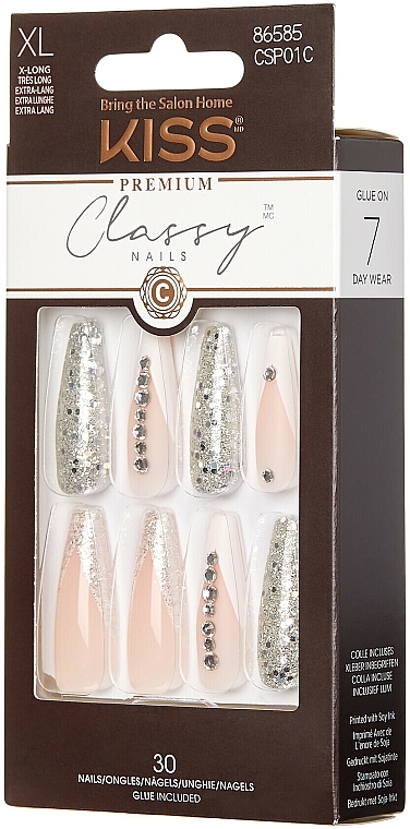 Набор накладных ногтей с клеем, XL - Kiss Classy Nails Premium — фото N1