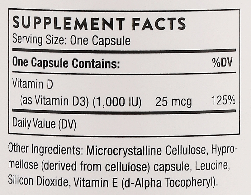 Диетическая добавка "Витамин D3" 1000МЕ, капсулы - Thorne Research Vitamin D  — фото N3