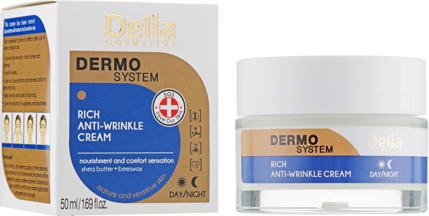 Крем для лица, антивозрастной, питательный - Delia Dermo System Rich Anti-Wrinkle Cream