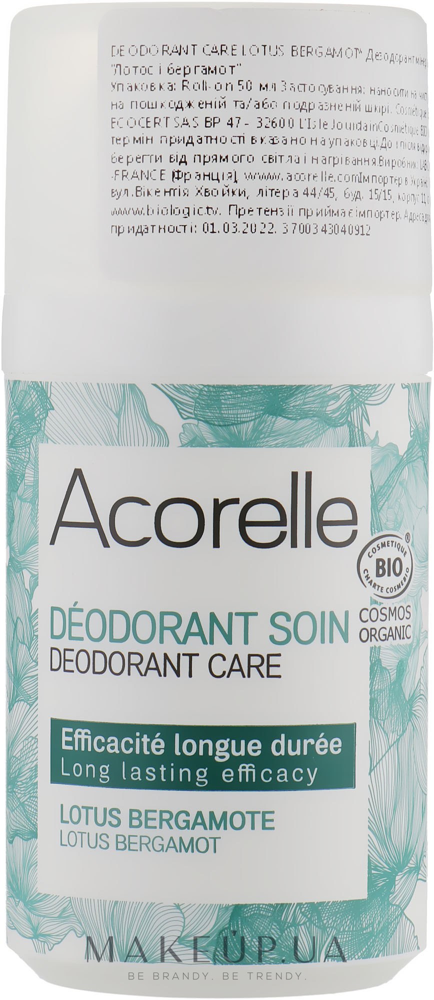 Роликовий дезодорант-догляд "Лотос і бергамот" - Acorelle Deodorant Lotus Bergamote Roll On — фото 50ml