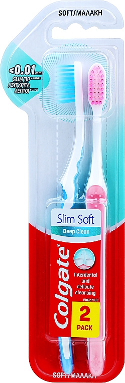 Набір "Slim Soft", м'яка, рожева + блакитна - Colgate Toothbrush — фото N1