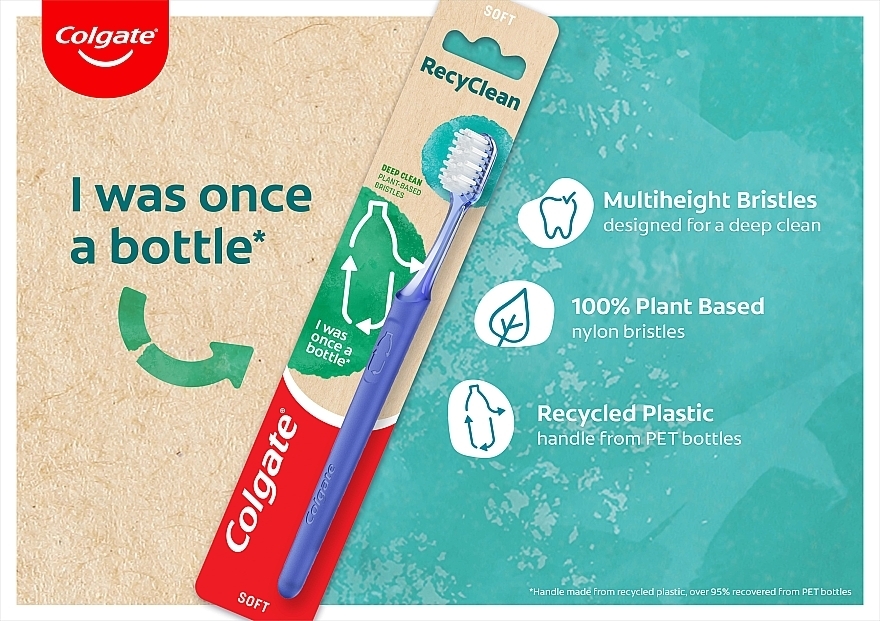 Зубна щітка Еко для глибокого чищення з переробленого пластику, блакитна - Colgate RecyClean — фото N4