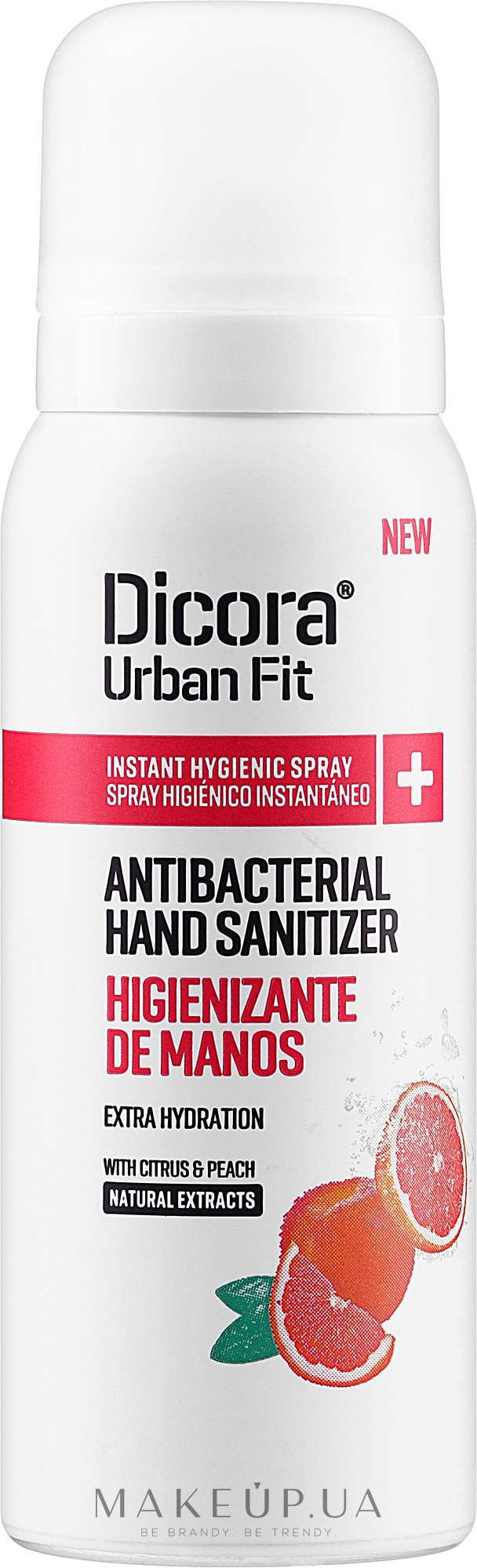 Дезінфікувальний спрей для рук з ароматом цитруса й персика - Dicora Urban Fit Protects & Hydrates Hand Sanitizer — фото 75ml