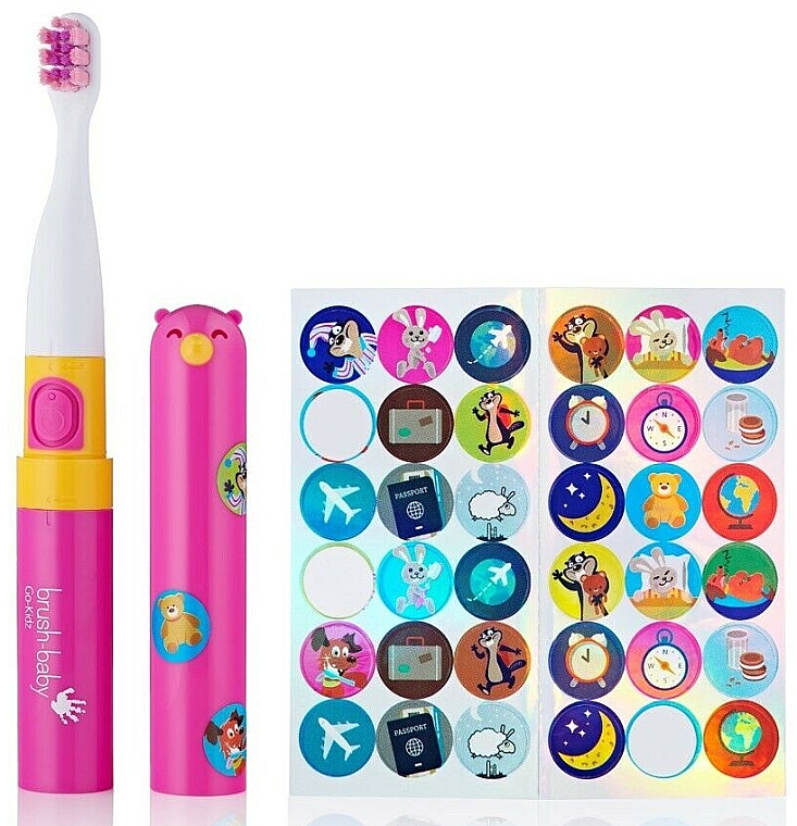Электрическая зубная щетка с наклейками, розовая - Brush-Baby Go-Kidz Pink Electric Toothbrush — фото N1