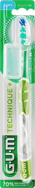 Зубна щітка, м'яка "Technique+", оливкова - G.U.M Soft Regular Toothbrush — фото N1