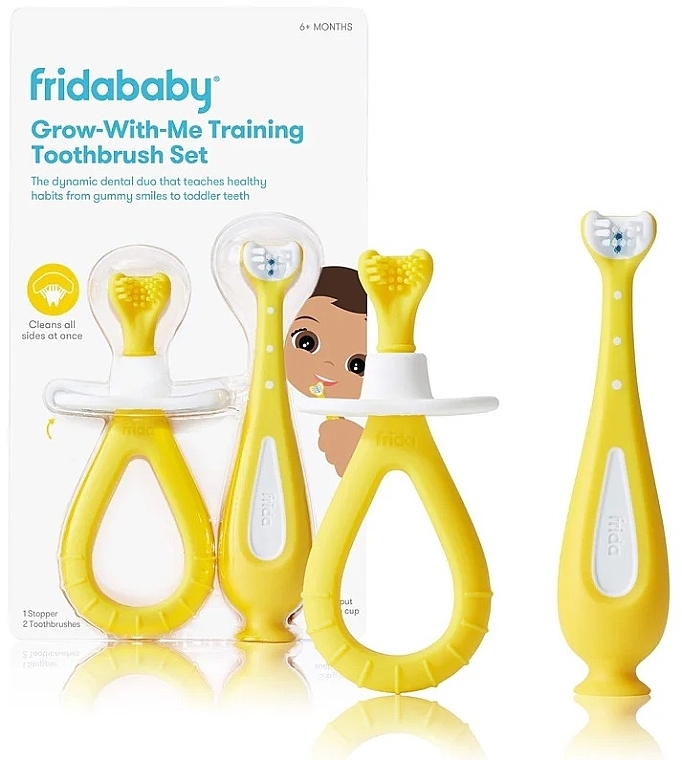 Набір навчальних зубних щіток - Frida Baby Grow-With-Me Training Toothbrush Set (toothbrush/2pcs + acc/1pcs) — фото N1