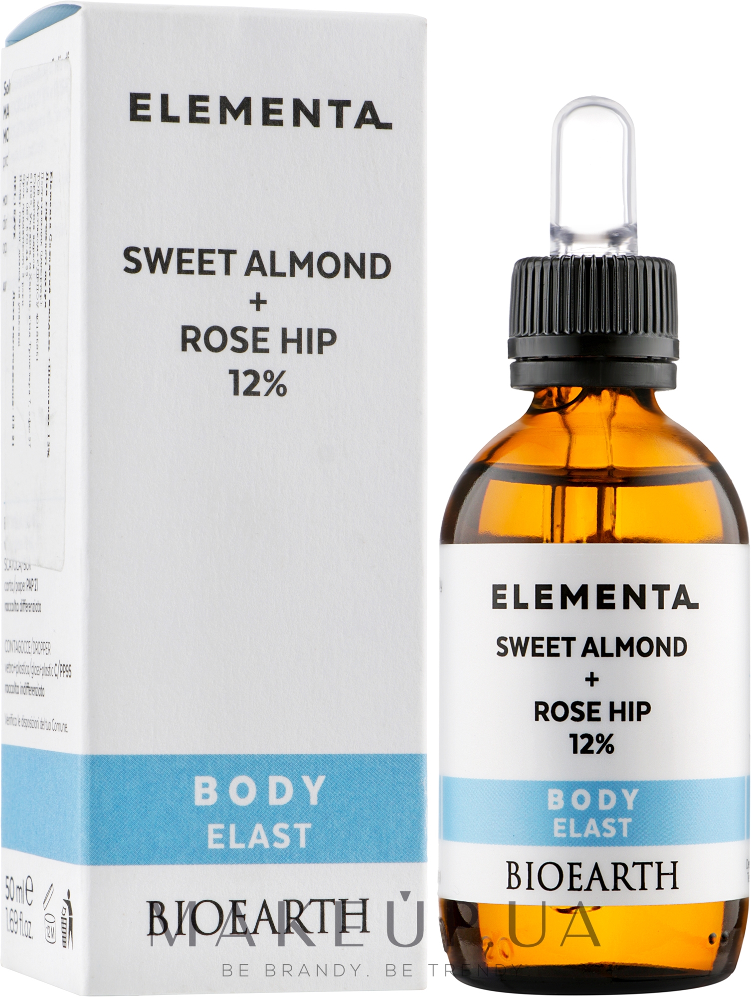 Сыворотка для эластичности кожи "Сладкий миндаль и шиповник 12%" - Bioearth Elementa Sweet Almond Rose Hip 12% — фото 50ml