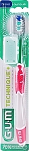 Зубная щетка, "Technique+", средней жесткости, розовая - G.U.M Medium Compact Toothbrush — фото N1