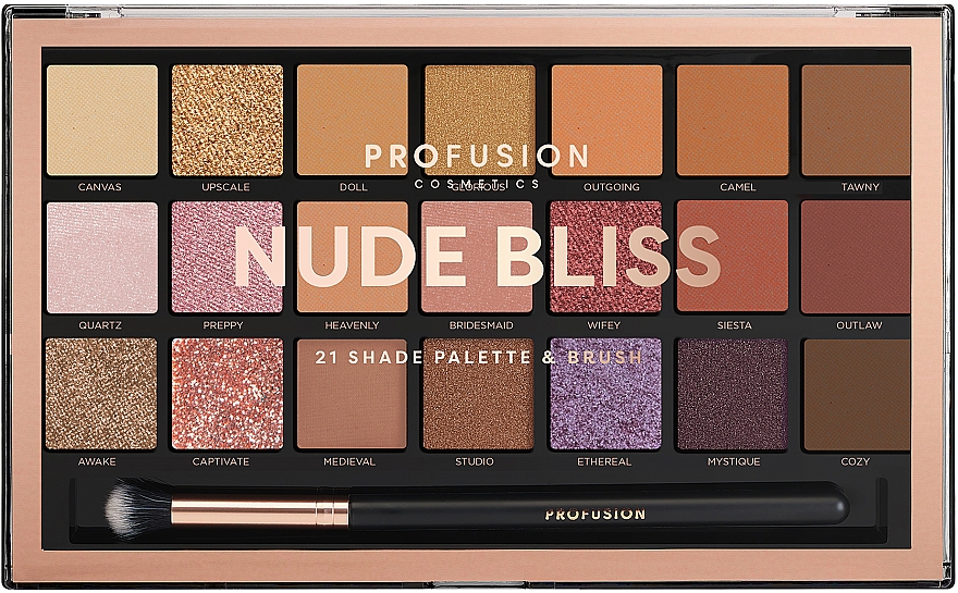 Палетка теней для век - Profusion Cosmetics Nude Bliss 21 Shade Palette & Brush — фото N1