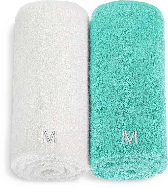 Набір рушників для обличчя, біле та бірюзове "Twins" - MAKEUP Face Towel Set Turquoise + White — фото N1