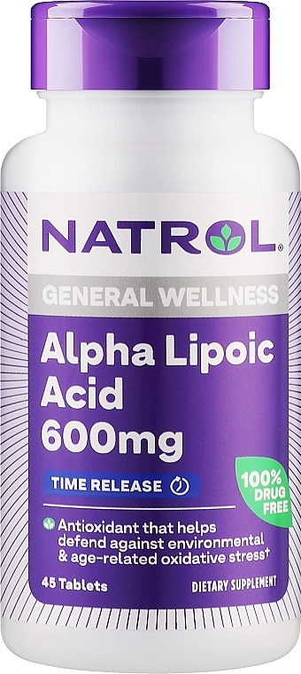 Альфа-ліпоєва кислота, повільне вивільнення, 600 мг - Natrol Alpha Lipoic Acid — фото N1