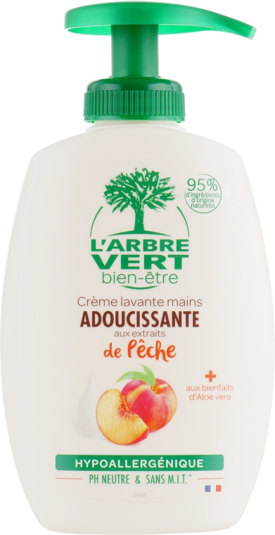 Крем-мыло для рук "Персик" - L'Arbre Vert Hand Wash Peach Bio (с дозатором) — фото N1