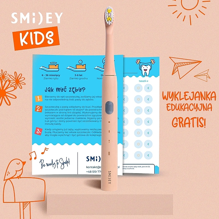 Детская электрическая звуковая зубная щетка, розовая - Smiley Light Kids — фото N4
