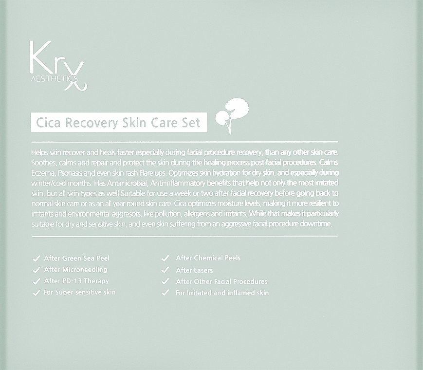 Набор - KRX Aesthetics Cica Recovery Scin Care Set (f/cl/50ml + f/toner/50ml + serum/15ml + f/cr/25ml) — фото N1