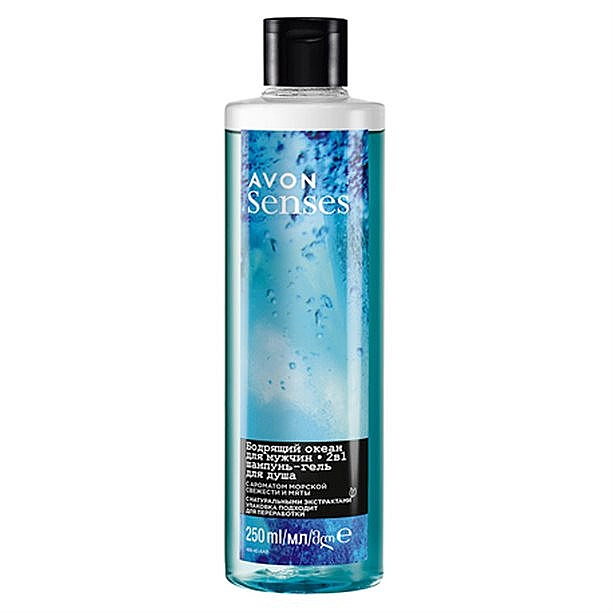 Шампунь-гель для душа "Бодрящий океан" для мужчин - Avon Senses Hair & Body Wash — фото N1