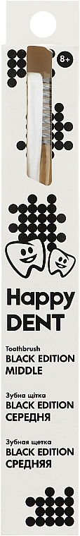 Зубная щетка средней жесткости в картонной упаковке, бело-черная - Happy Dent — фото N2
