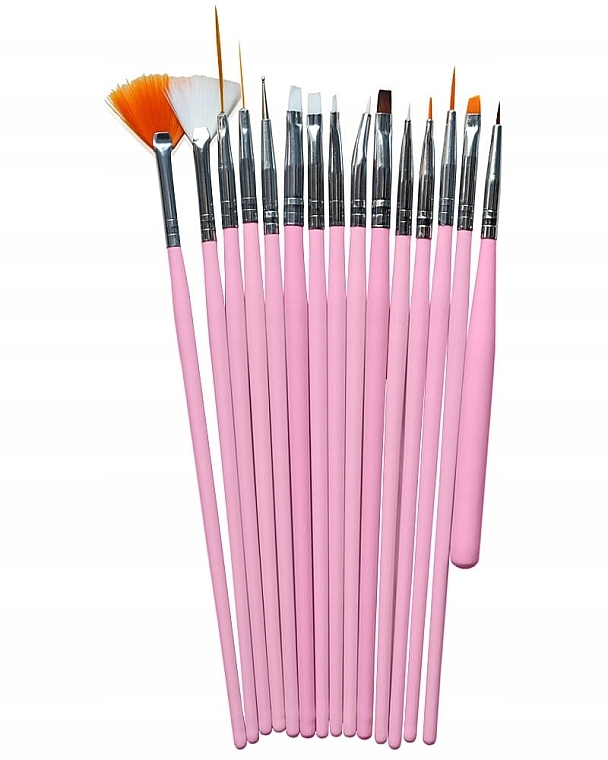 Набір пензликів для дизайну нігтів, 15 шт., рожеві - Sunone Nail Air Brush — фото N1