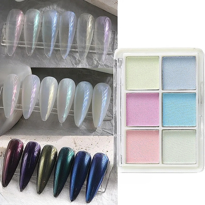 Набір пудри для нігтів із дзеркальним ефектом, 6 кольорів - Deni Carte — фото N5