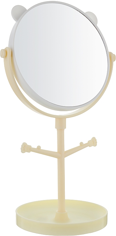 Зеркало двухстороннее, косметическое, настольное на длинной ножке с увеличением 3Х, 15см, желтое - Beauty LUXURY  — фото N1