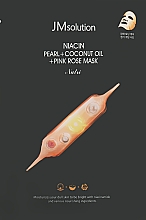 Духи, Парфюмерия, косметика Осветляющая тканевая маска - JMsolution Niacin Pearl+Coconut Oil+Pink Rose Mask