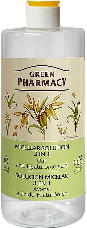 Міцелярна вода 3 в 1 "Овес і гіалуронова кислота" - Green Pharmacy Micellar Solution 3 in 1 Oat And Hyaluronic Acid — фото N1