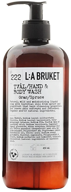 Жидкое мыло для рук и тела "Ель" - L:A Bruket No. 222 Hand & Body Wash Spruce  — фото N1