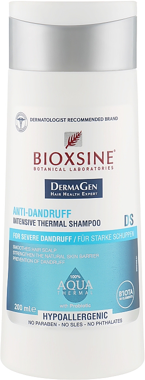 Интенсивный термальный шампунь для волос - Biota Bioxsine Anti-Dandruff Intensive Thermal Shampoo DermaGen Aqua Thermal — фото N2