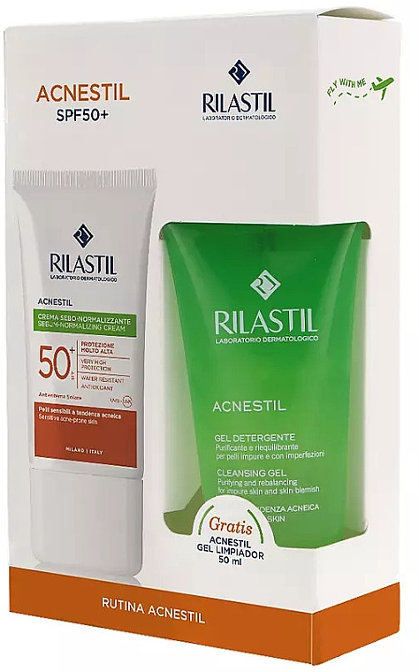 Набор - Rilastil Acnestil SPF50+ (cl/gel/50ml + f/cr/40ml) — фото N1