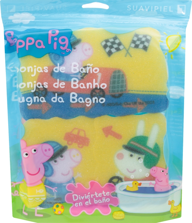 Набор мочалок "Свинка Пеппа" 3 шт., гонки, голубые - Suavipiel Peppa Pig Bath Sponge — фото N1