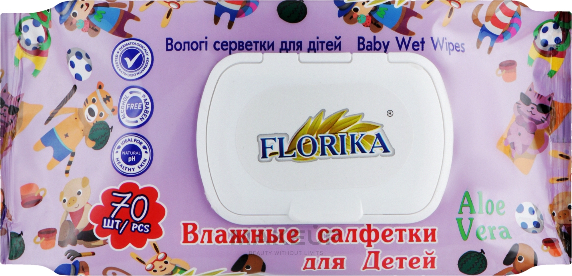 Влажные салфетки для детей с клапаном "Алоэ вера", 70 шт - Florika Baby Wet Wipes Aloe Vera — фото 70шт