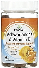 Духи, Парфюмерия, косметика Ашваганда и витамин D, в жевательных таблетках - Swanson Ashwagandha & Vitamin D Passion Fruit-Orange Gummies