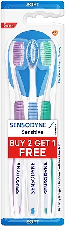 Набор зубных щеток, 3 шт - Sensodyne Sensitive Toothbrush 2+1 Pack — фото N1