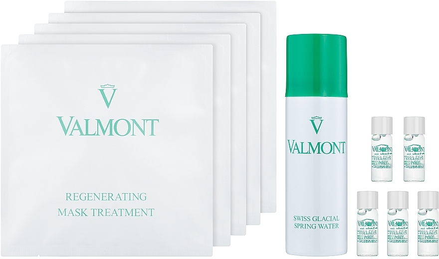 Набір відновлювальних колагенових масок для обличчя - Valmont Intensive Care Regenerating Mask Treatment (mask/5x35g + serum/5x1.8ml + water/60ml) — фото N2