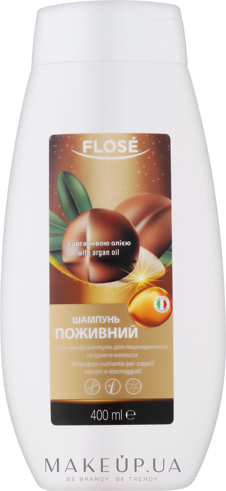 Питательный шампунь для поврежденных и сухих волос с аргановым маслом - Flose Argan Oil Nourishing Shampoo — фото 400ml