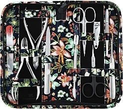 Парфумерія, косметика Манікюрний набір, 10 предметів, квіти на чорному фоні, 77301H - SPL