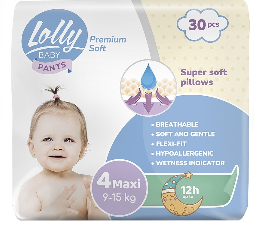 Підгузки-трусики дитячі Premium Soft Maxi 4, 9-15 кг, 30 шт. - Lolly — фото N1