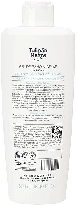Міцелярний гель для сухої та огрубілої шкіри - Tulipan Negro Micellar For Dry & Rough Skin Body Wash — фото N2