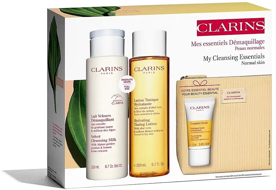 Набор - Clarins My Cleansing Essentials Normal Skin (milk/200 ml + lot/200 ml + scr/15 ml + pouch) — фото N2